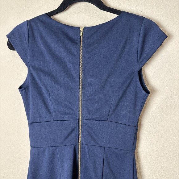 PINK MARTINI Navy Drape Neck Dress with Pockets Size Small - Picture 7 of 9